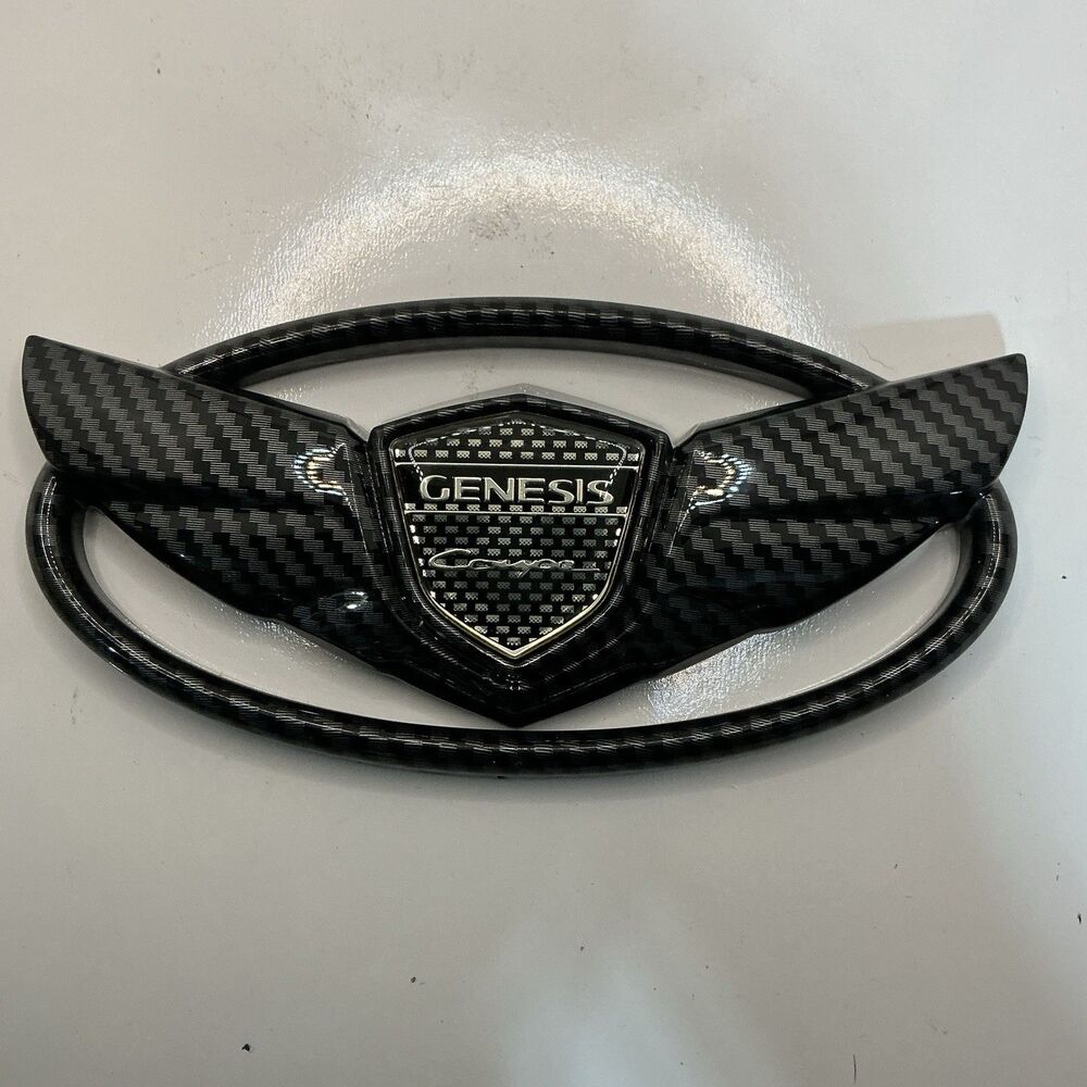 Genesis Hyundai Front Grille Emblem Badge Black Carbon Fiber Style Wing Shield